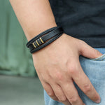 Load image into Gallery viewer, Black Braided Leather Bracelet with Multi Layered for Men | Soria Jewelry