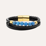 Load image into Gallery viewer, Lapis Lazuli Stone Bracelet with Black Leather for Men | Soria Jewelry