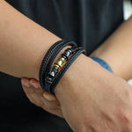 Load image into Gallery viewer, Braided Leather Bracelet with Beaded Design for Men | Soria Jewelry