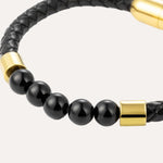 Load image into Gallery viewer, Black Stone Braided Leather Bracelet for Men | Soria Jewelry