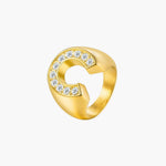 Load image into Gallery viewer, Gold Crystal and Initial Shaped Ring