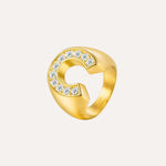 Load image into Gallery viewer, Gold Ring for Women | Dainty Crystal and Initial Shaped Design | Soria Jewelry