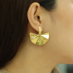 Load image into Gallery viewer, Drop Earrings with Gold Tone Half Circle Fan Design for Women | Soria Jewelry