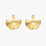 Load image into Gallery viewer, Drop Earrings with Gold Tone Half Circle Fan Design