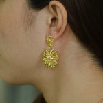 Load image into Gallery viewer, Drop Earrings with Gold Tone Sunflower Statement Design | Soria Jewelry