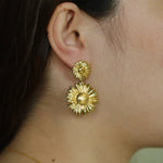 Load image into Gallery viewer, Drop Earrings with Gold Tone Sunflower Statement Design | Soria Jewelry