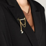 Load image into Gallery viewer, Safety Pin Brooch for Women | Fashion Crystals and Pearl Tassels Design | Soria Jewelry