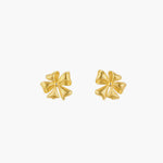 Load image into Gallery viewer, Flower Earrings with Gold Tone Textured Ribbon Studs