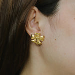 Load image into Gallery viewer, Flower Earrings with Gold Tone Textured Ribbon Studs for Women | Soria Jewelry