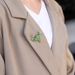 Load image into Gallery viewer, Frog Brooch Pin with Green Crystal and Gold Tone Design for Women | Soria Jewelry