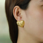 Load image into Gallery viewer, Heart Stud Earrings with Gold Tone Textured Love Design for Women | Soria Jewelry