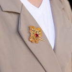 Load image into Gallery viewer, Maple Leaf Brooch for Women | Dainty Red Zircon Design | Soria Jewelry