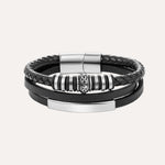 Load image into Gallery viewer, Black Leather Bracelet with Multi Layer Design for Men | Soria Jewelry