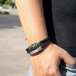 Load image into Gallery viewer, Woven Leather Bracelet for Men | Multilayer Clasp Bangle | Soria Jewelry