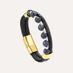 Load image into Gallery viewer, Natural Stone Leather Bracelet Woven Wrist Band for Men | Soria Jewelry