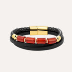Load image into Gallery viewer, Red Agate Leather Bracelet with Braided Style for Men | Soria Jewelry