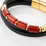 Load image into Gallery viewer, Red Agate Leather Bracelet with Braided Style for Men | Soria Jewelry