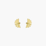 Load image into Gallery viewer, Fan Shaped Earrings | Unique Gold Tone Stud Earrings
