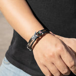 Load image into Gallery viewer, Black Leather Bracelet for Men | Unique Guitar Rock Style Design | Soria Jewelry