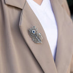 Load image into Gallery viewer, Vintage Feather Brooch with Silver Tone and Blue Crystal for Women | Soria Jewelry