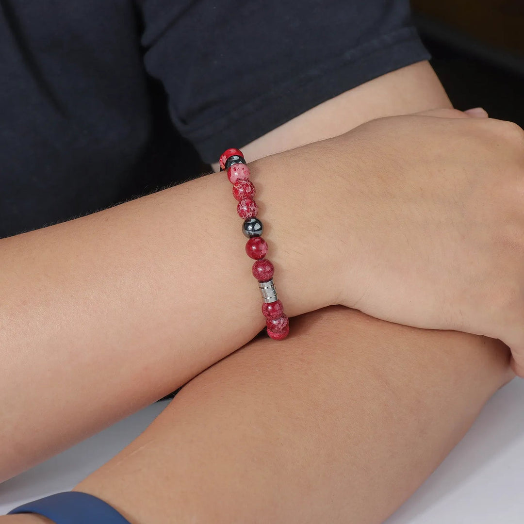 Vintage Beaded Bracelet for Men | Natural Hematite Stone Design | Soria Jewelry