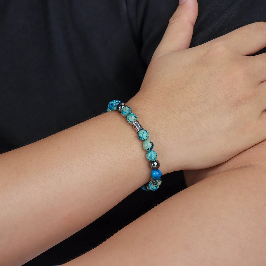 Vintage Beaded Bracelet for Men | Natural Hematite Stone Design | Soria Jewelry