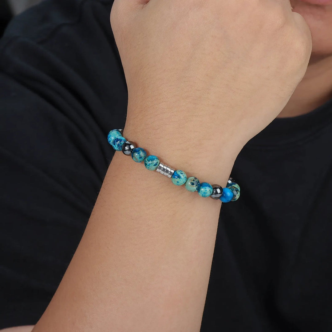 Vintage Beaded Bracelet for Men | Natural Hematite Stone Design | Soria Jewelry