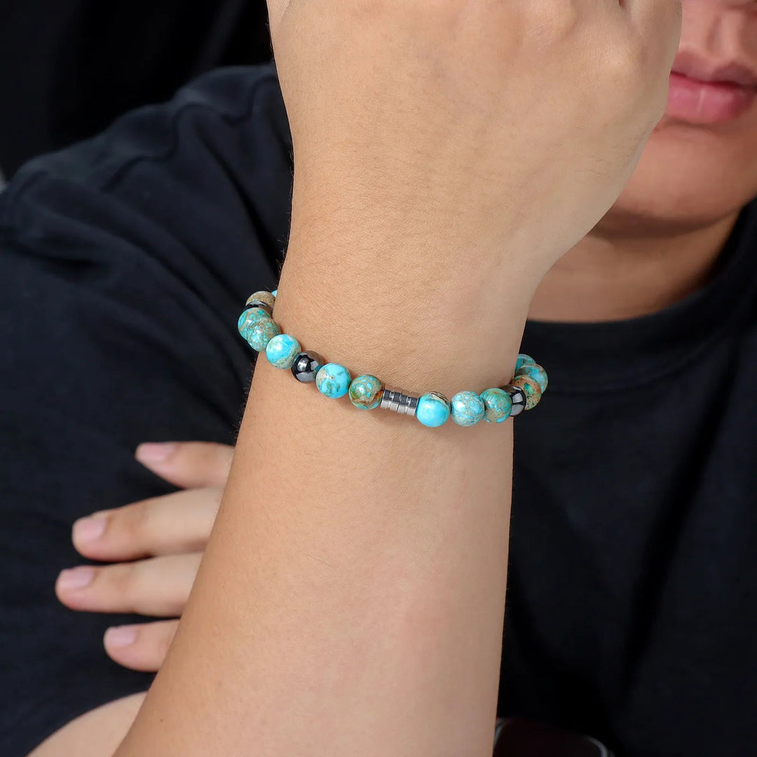Vintage Beaded Bracelet for Men | Natural Hematite Stone Design | Soria Jewelry