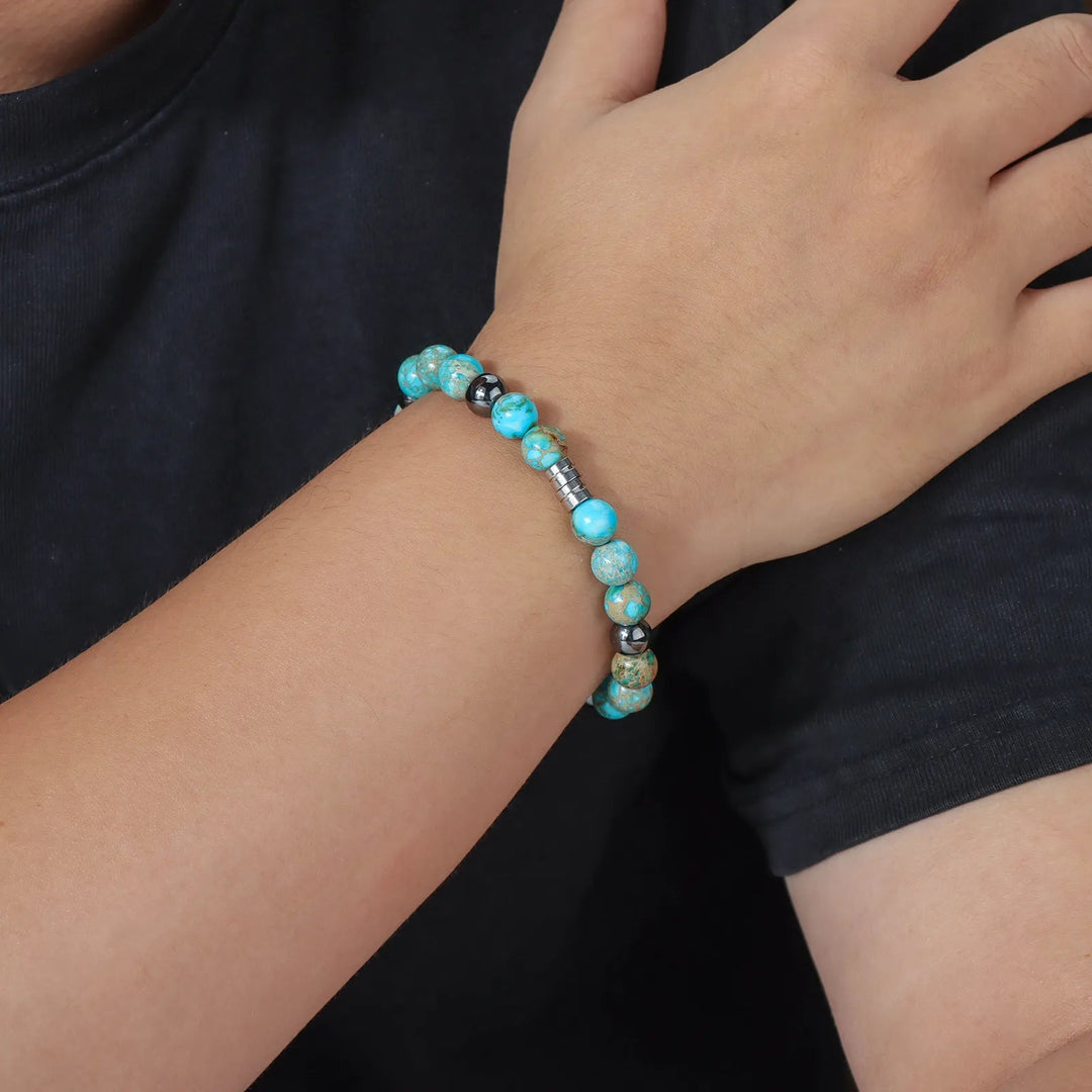 Vintage Beaded Bracelet for Men | Natural Hematite Stone Design | Soria Jewelry
