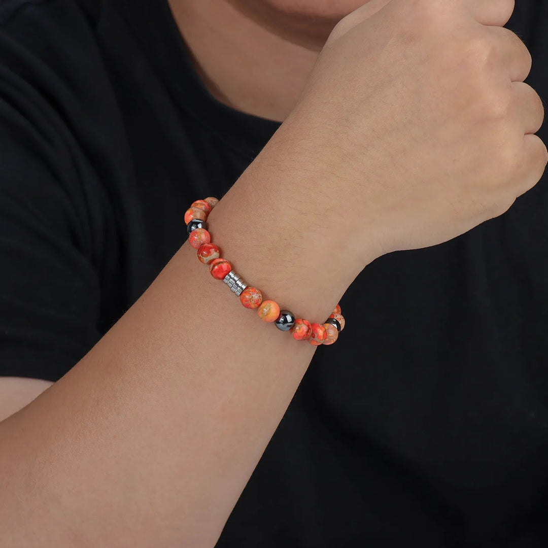 Vintage Beaded Bracelet for Men | Natural Hematite Stone Design | Soria Jewelry