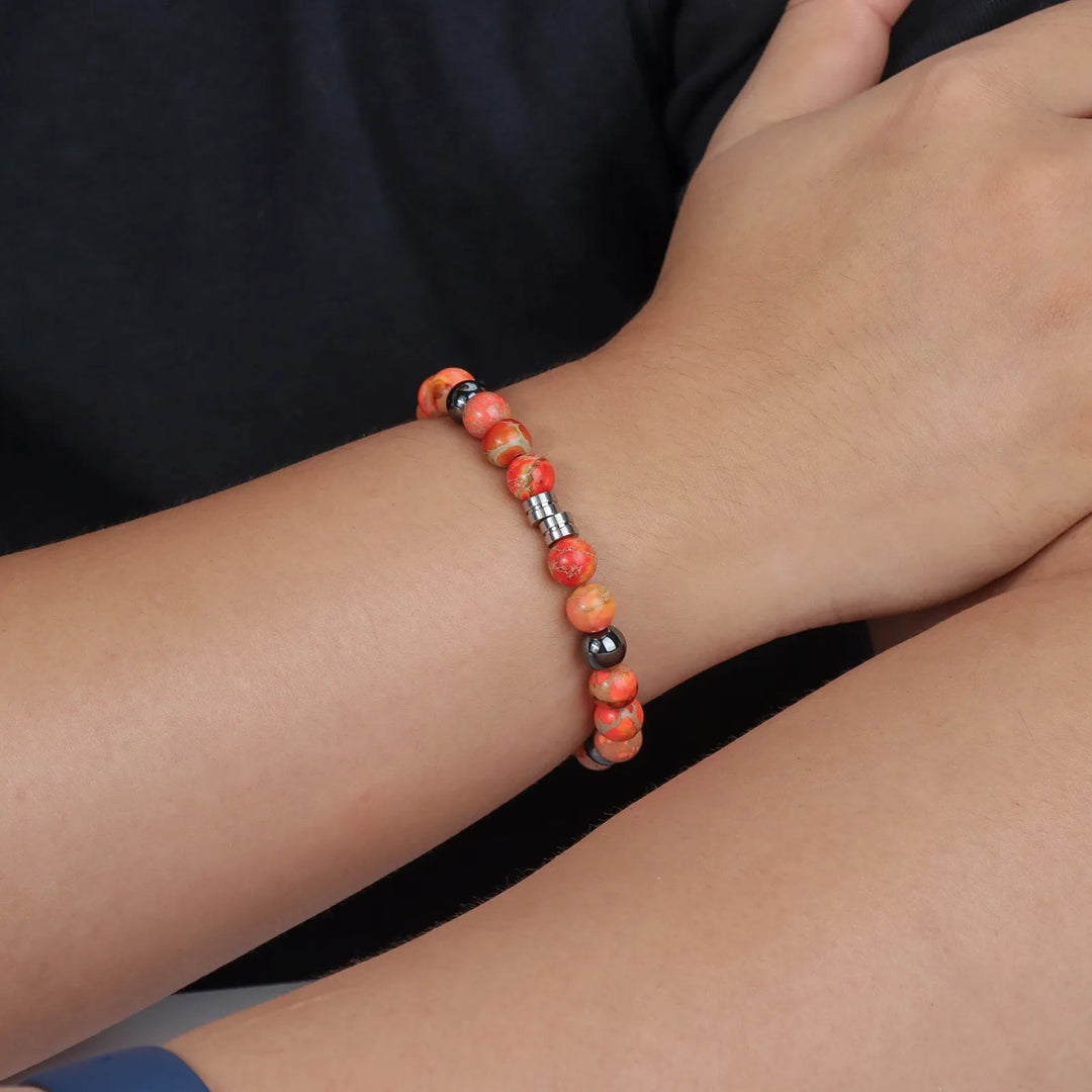 Vintage Beaded Bracelet for Men | Natural Hematite Stone Design | Soria Jewelry