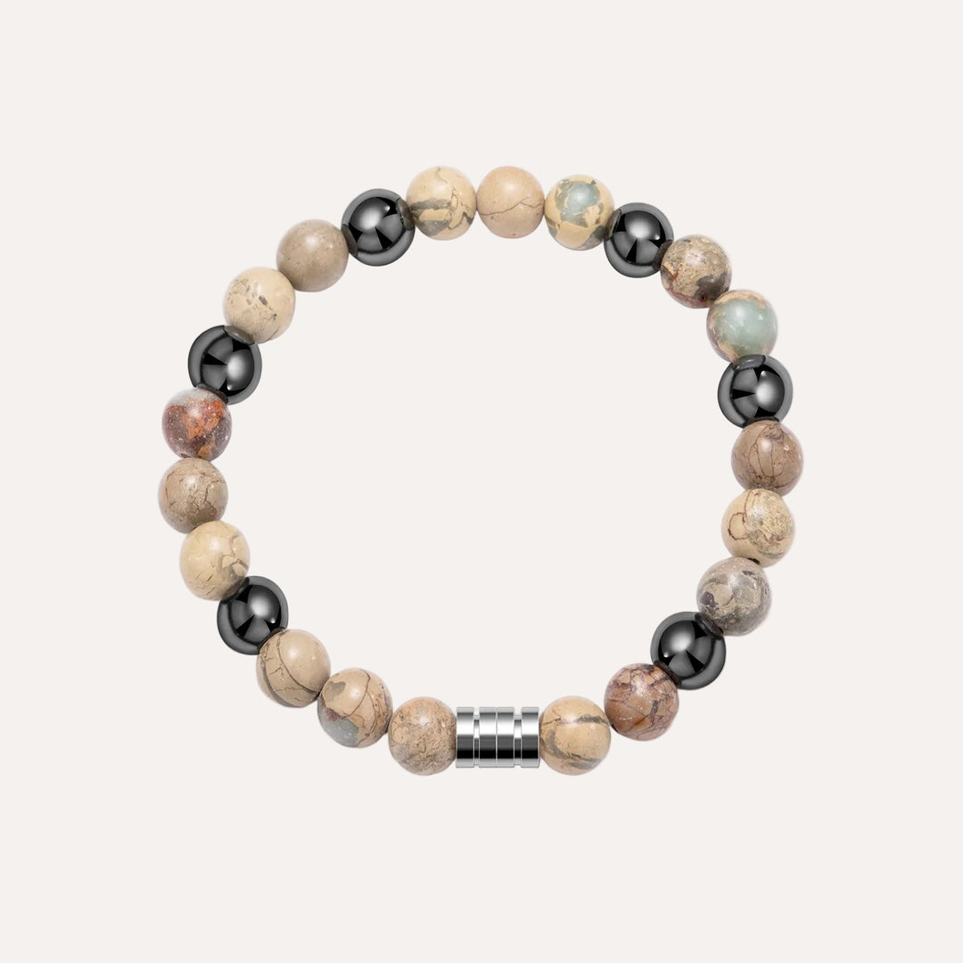 Vintage Beaded Bracelet for Men | Natural Hematite Stone Design | Soria Jewelry