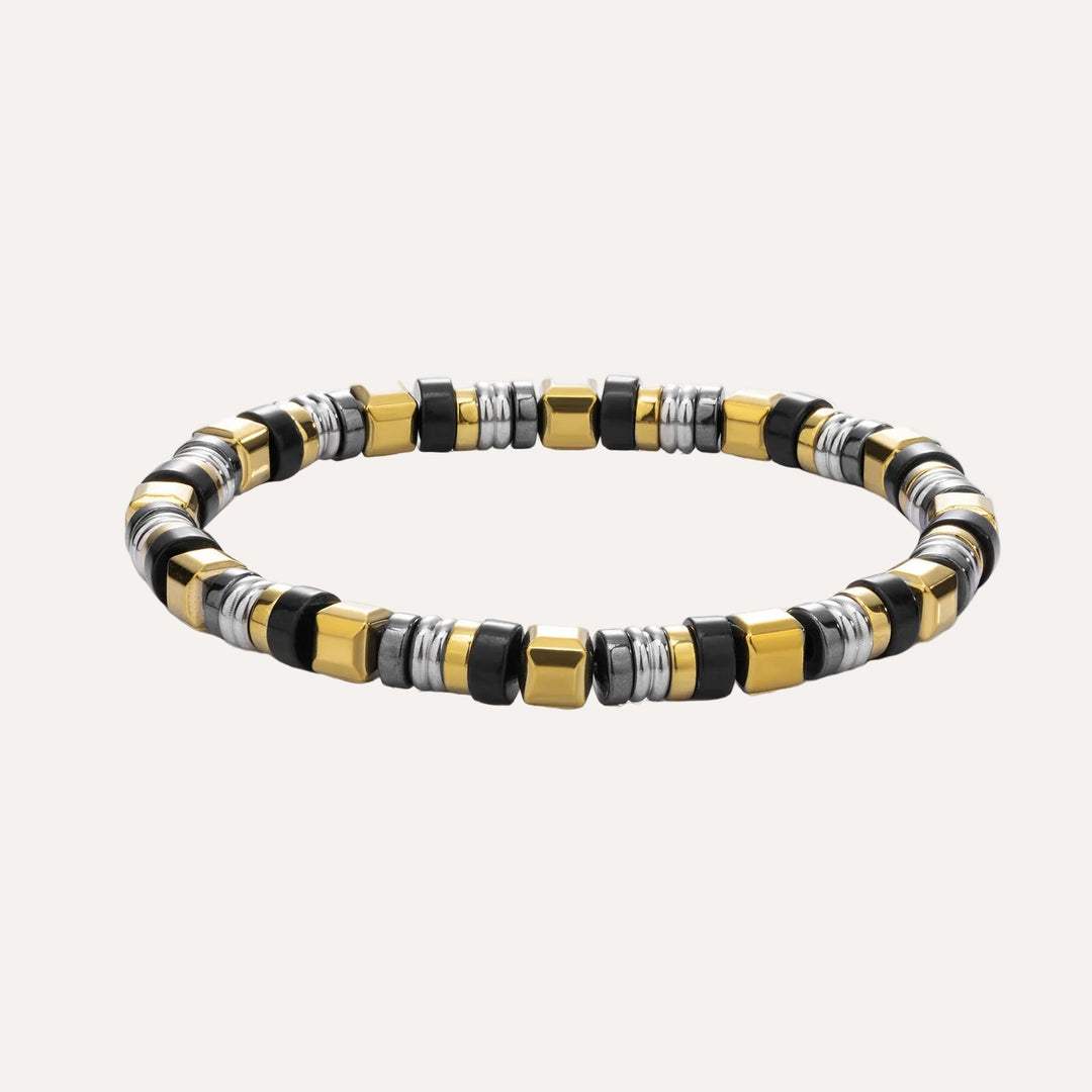 Beaded Bracelet for Men | Fashion Black Gold Design Jewelry | Soria Jewelry