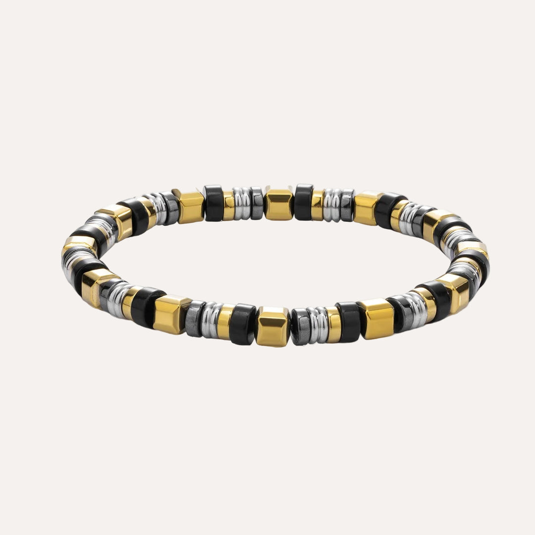 Beaded Bracelet for Men | Fashion Black Gold Design Jewelry | Soria Jewelry