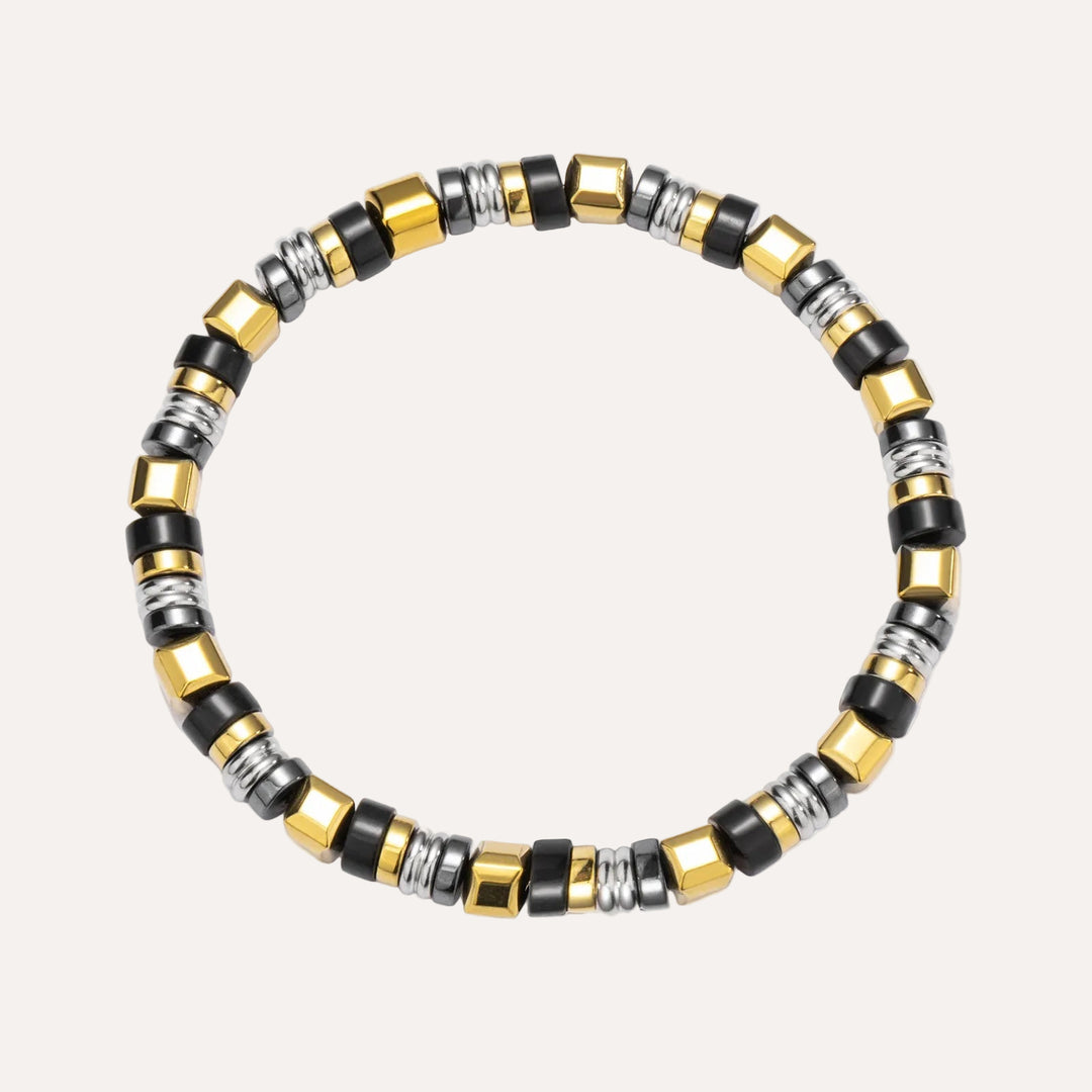 Beaded Bracelet for Men | Fashion Black Gold Design Jewelry | Soria Jewelry