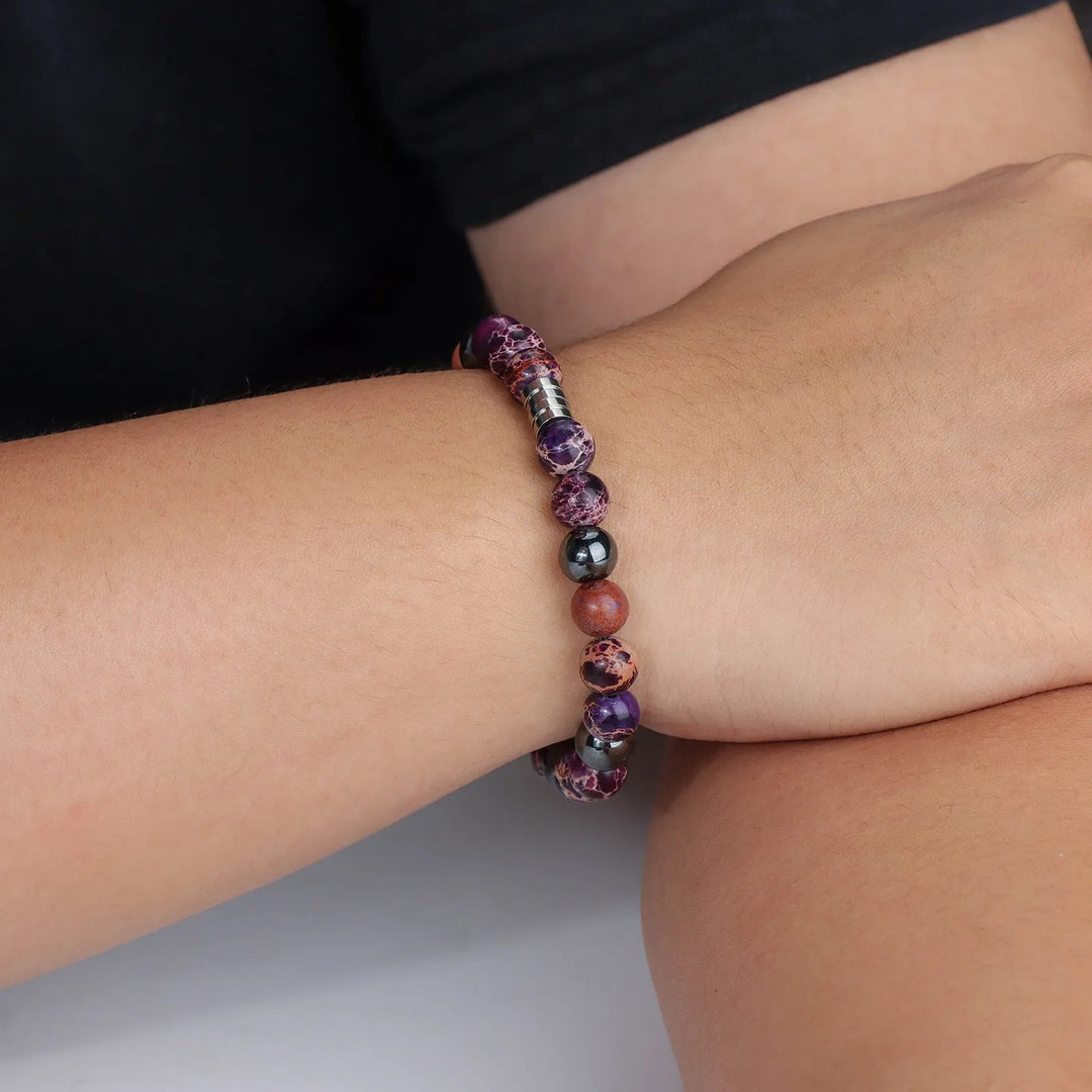 Vintage Beaded Bracelet for Men | Natural Hematite Stone Design | Soria Jewelry