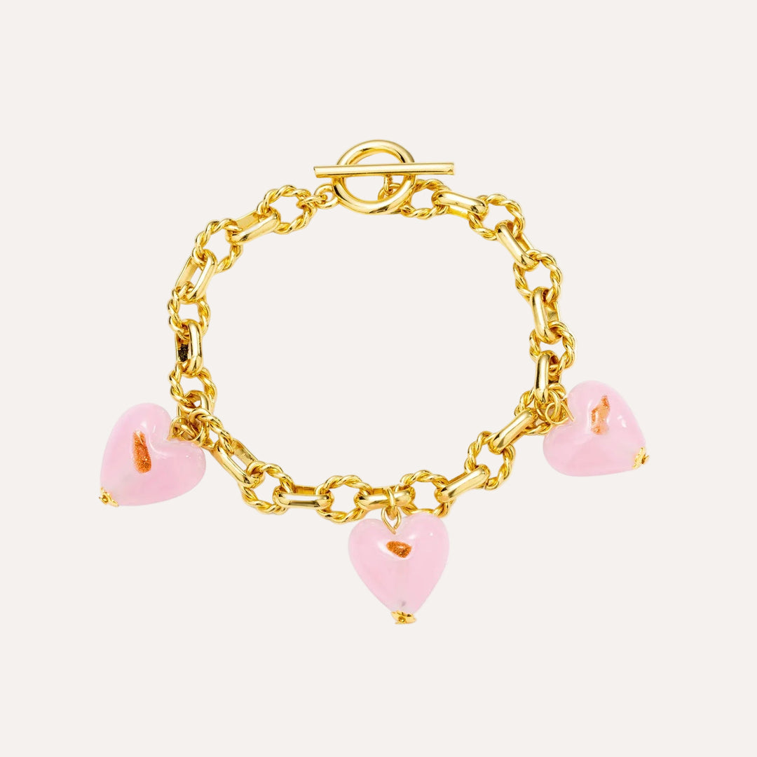 Beaded Bracelet for Women | Delicate Pink Hearts Charm Bracelet | Soria Jewelry