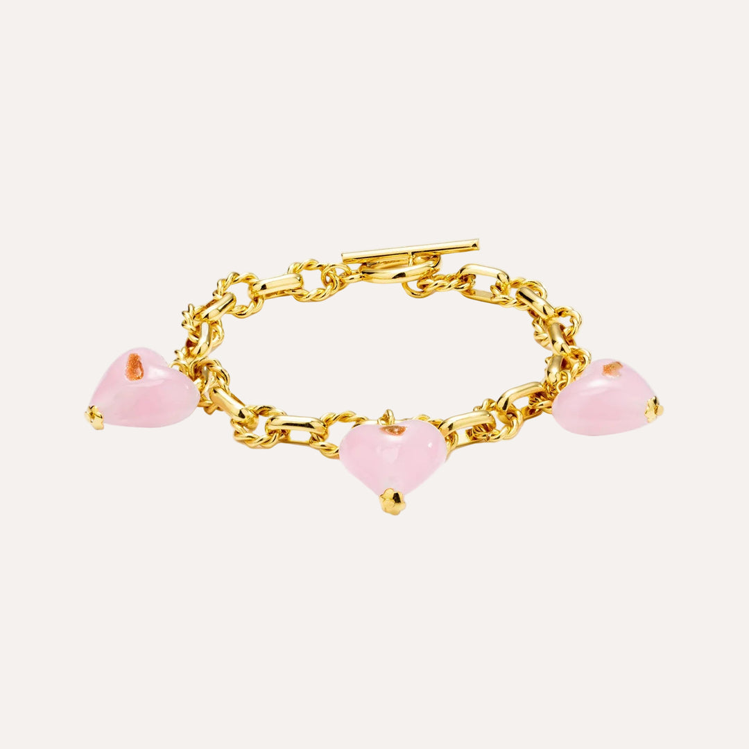 Beaded Bracelet for Women | Delicate Pink Hearts Charm Bracelet | Soria Jewelry