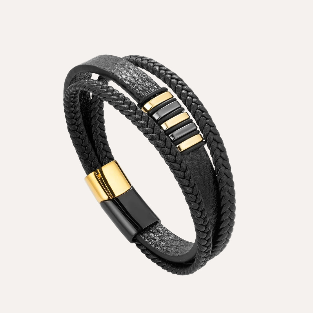 Black Braided Leather Bracelet with Multi Layered for Men | Soria Jewelry