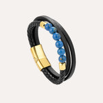 Load image into Gallery viewer, Lapis Lazuli Stone Bracelet with Black Leather for Men | Soria Jewelry
