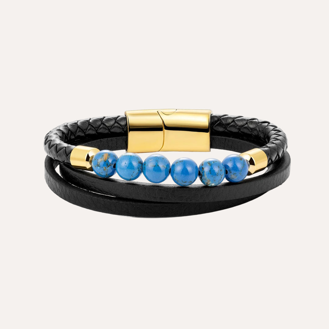 Lapis Lazuli Stone Bracelet with Black Leather for Men | Soria Jewelry