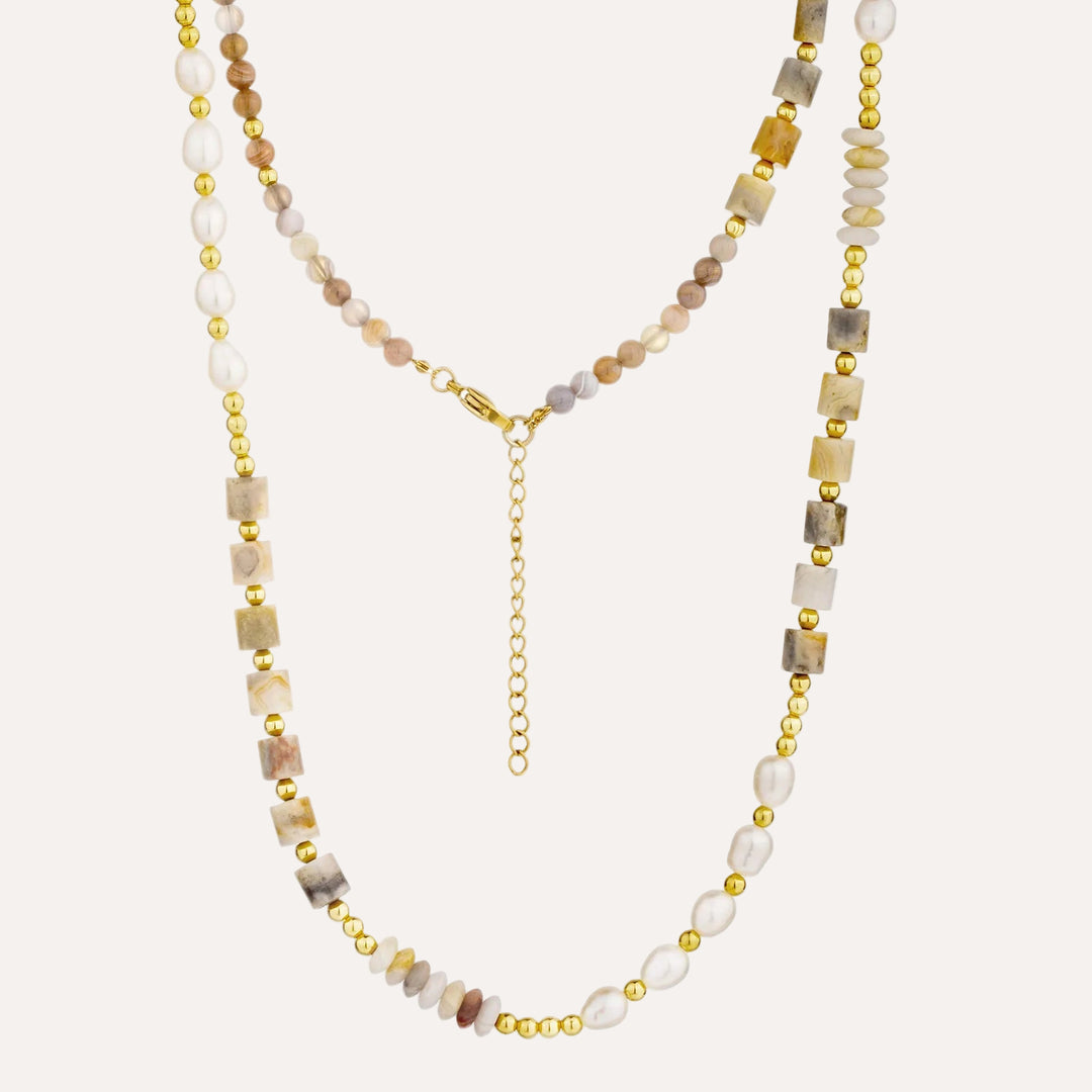 Pearl Necklace for Women | Boho Gold Chain Mixed Stone Design | Soria Jewelry