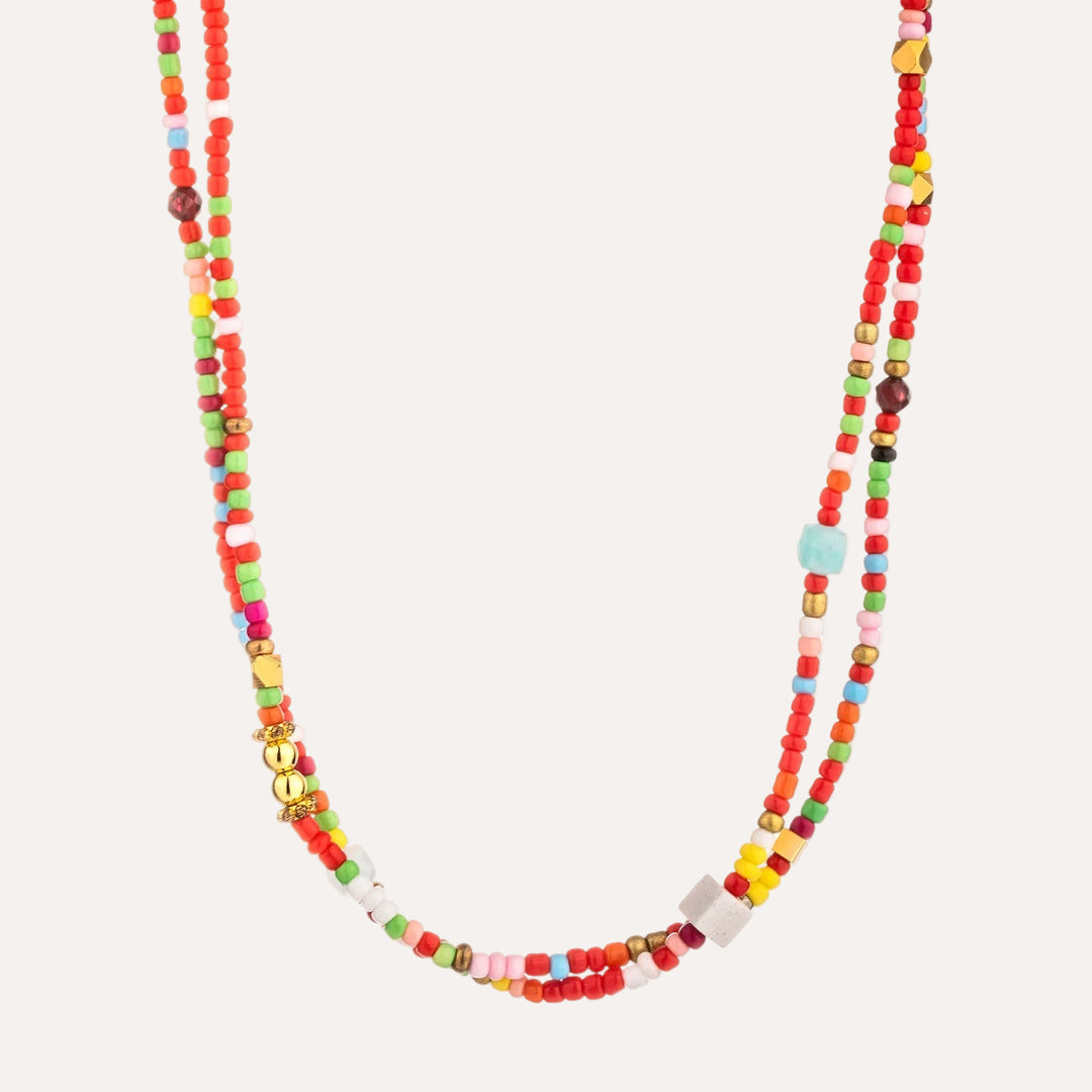 Double Layer Necklace for Women | Boho Rainbow Beaded Design | Soria Jewelry