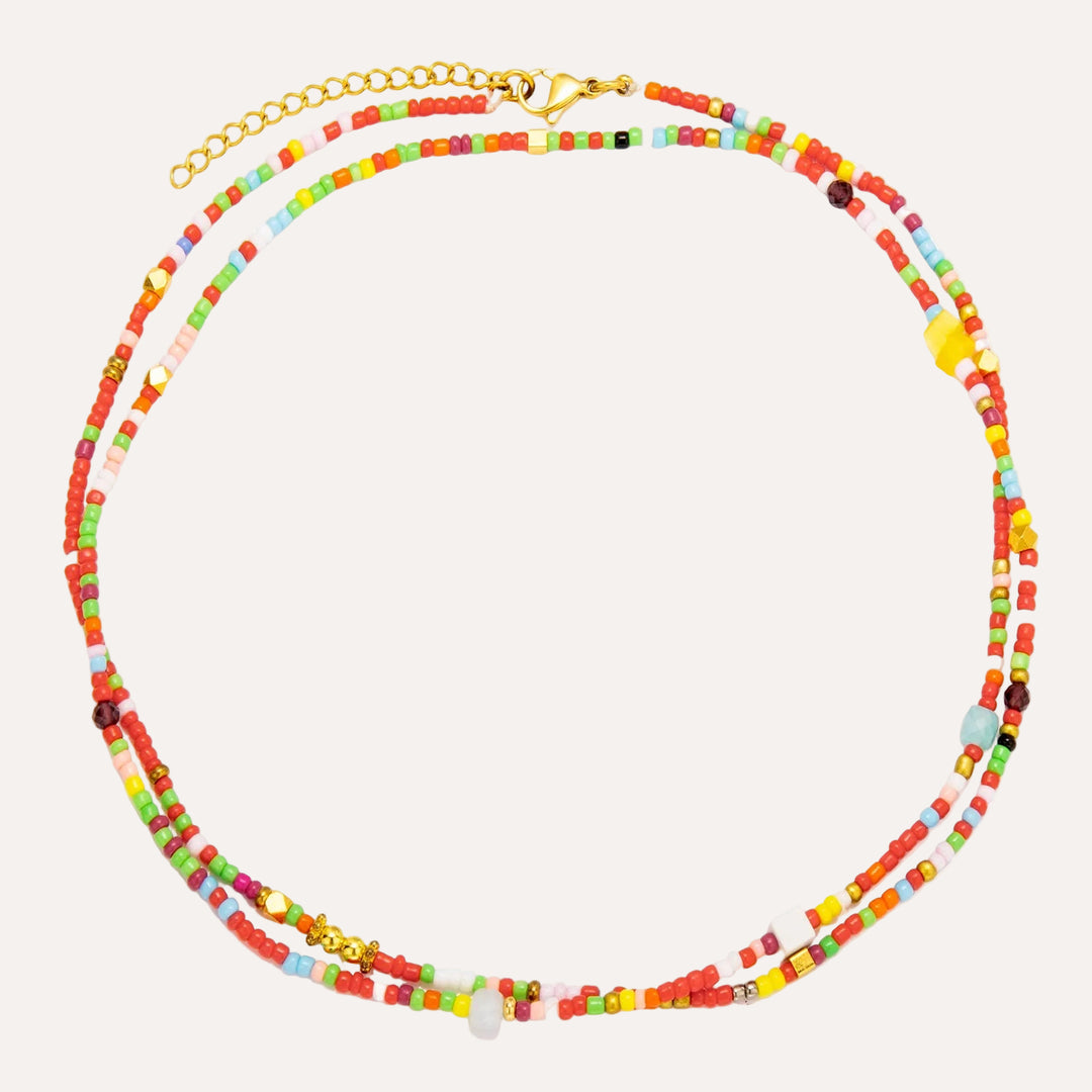 Double Layer Necklace for Women | Boho Rainbow Beaded Design | Soria Jewelry
