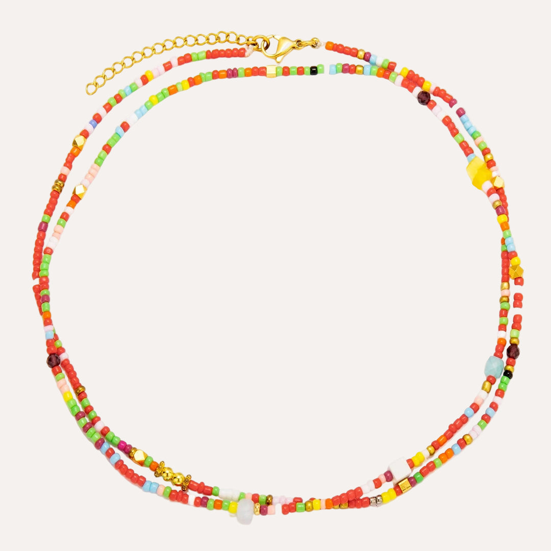 Double Layer Necklace for Women | Boho Rainbow Beaded Design | Soria Jewelry