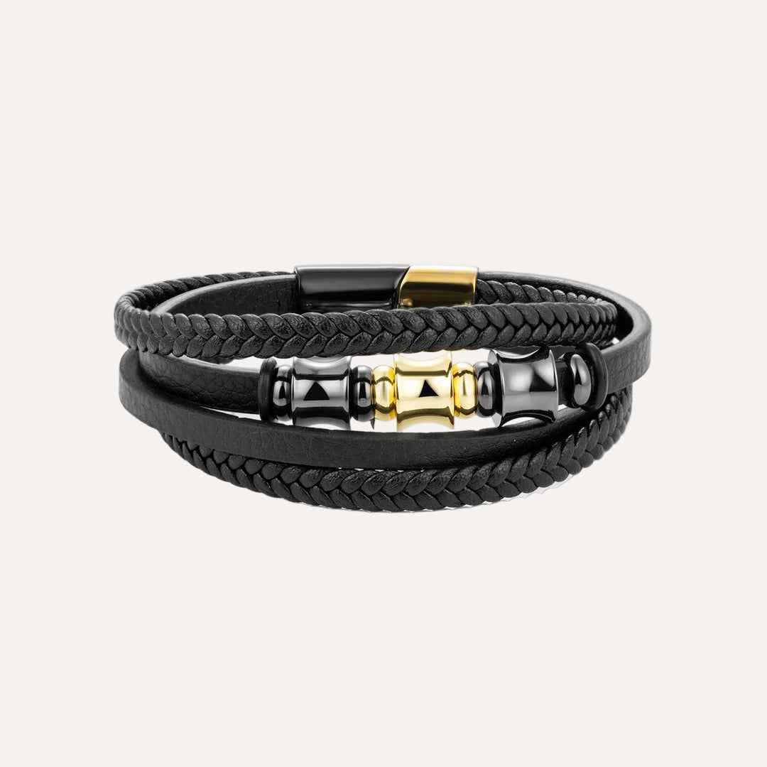 Braided Leather Bracelet with Beaded Design for Men | Soria Jewelry