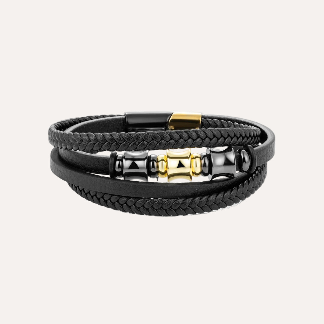 Braided Leather Bracelet with Beaded Design for Men | Soria Jewelry
