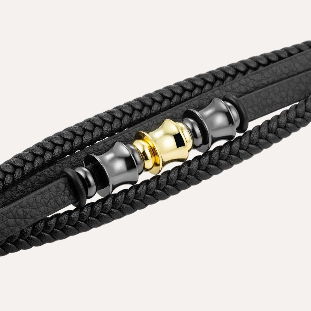 Braided Leather Bracelet with Beaded Design for Men | Soria Jewelry