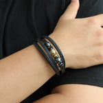 Load image into Gallery viewer, Braided Leather Bracelet with Beaded Design for Men | Soria Jewelry

