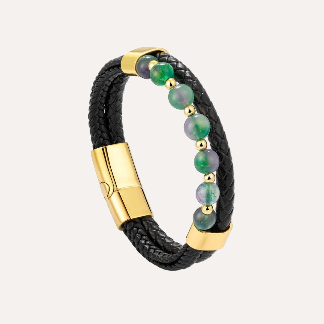 Natural Stone Leather Bracelet Woven Wrist Band for Men | Soria Jewelry